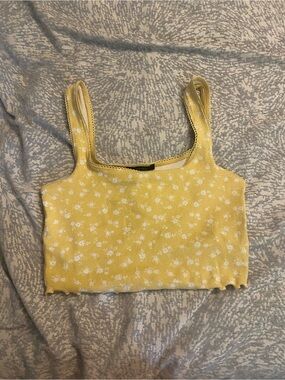 Yellow Floral Ribbed Crop Tank